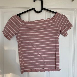 Pink and white striped off the shoulder top